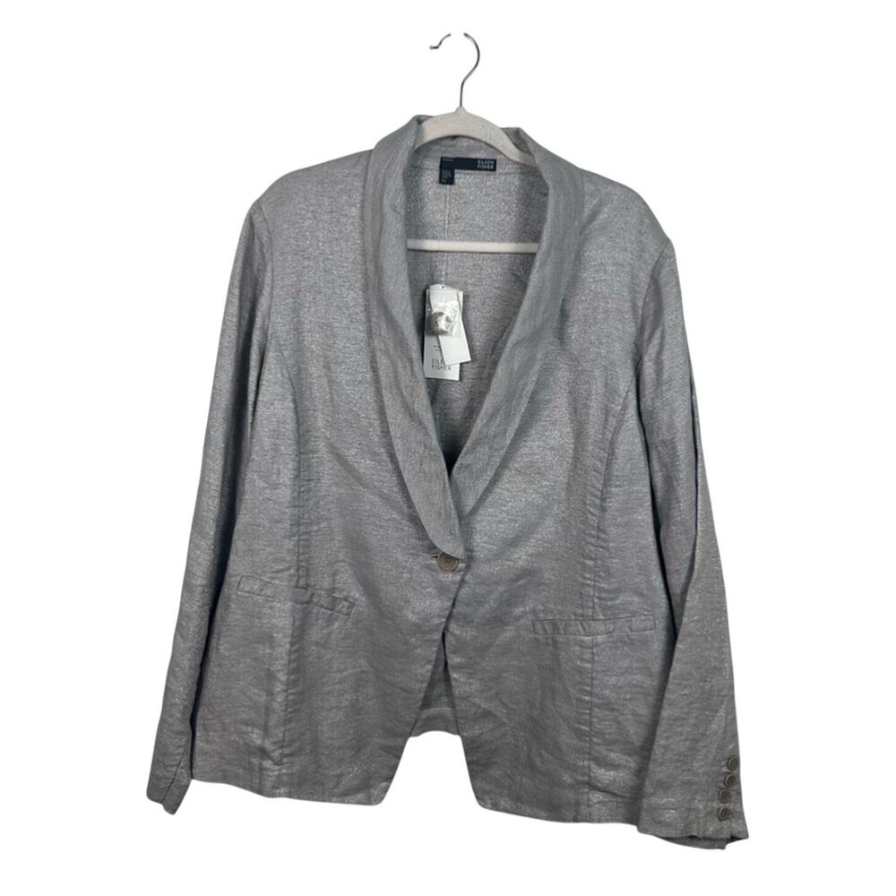 Eileen Fisher Twinkle Linen Jacket Women 2X Gray NWT Metallic Shawl Blazer
